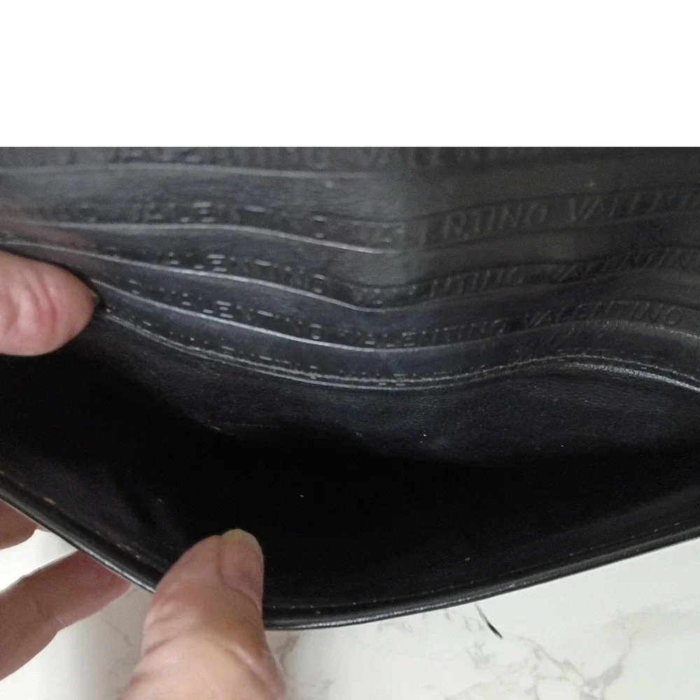 MARIO VALENTINO Vintage Black Embossed Leather Clutch Bag - EUC